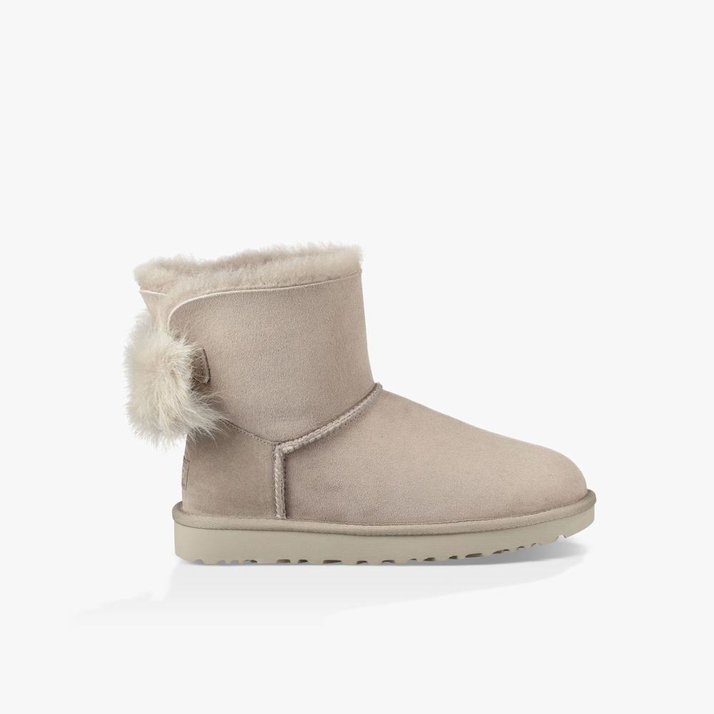 Bottes Classic UGG Fluff Bow Mini Femme Grise Soldes 731ADLEH